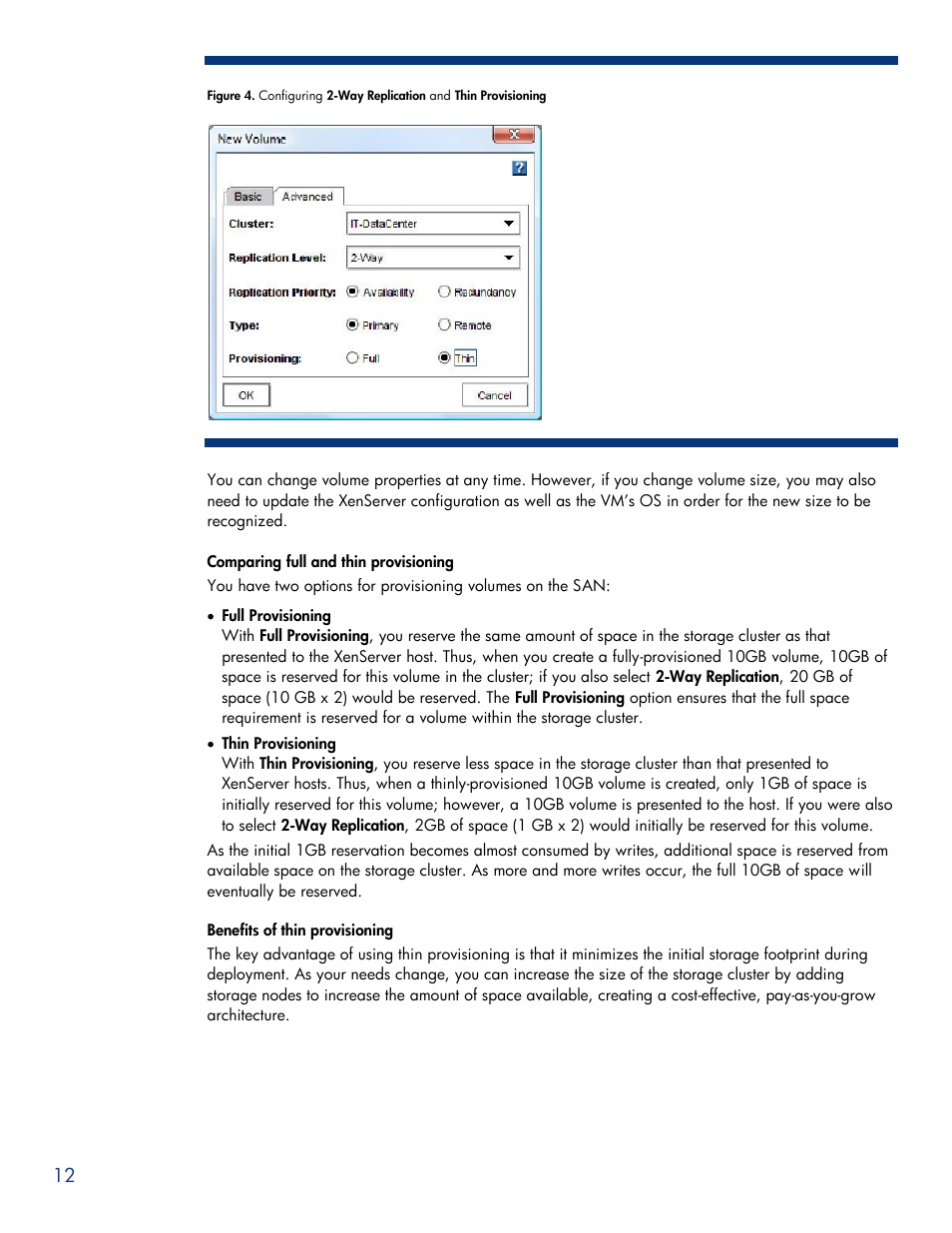 Comparing full and thin provisioning, Benefits of thin provisioning | HPP Enterprises P4000 SAN User Manual | Page 12 / 63