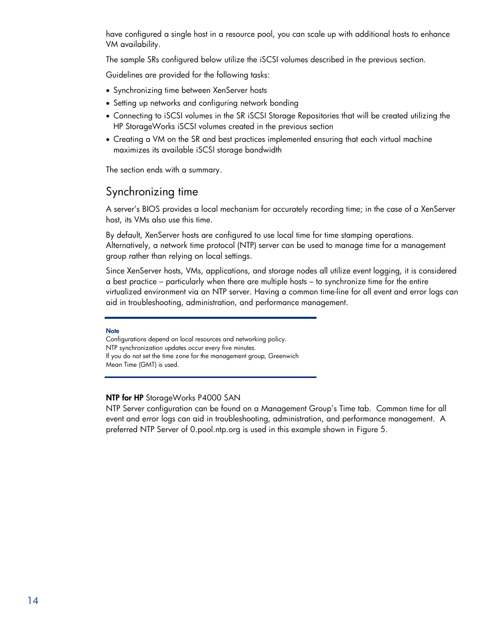 Synchronizing time | HPP Enterprises P4000 SAN User Manual | Page 14 / 63