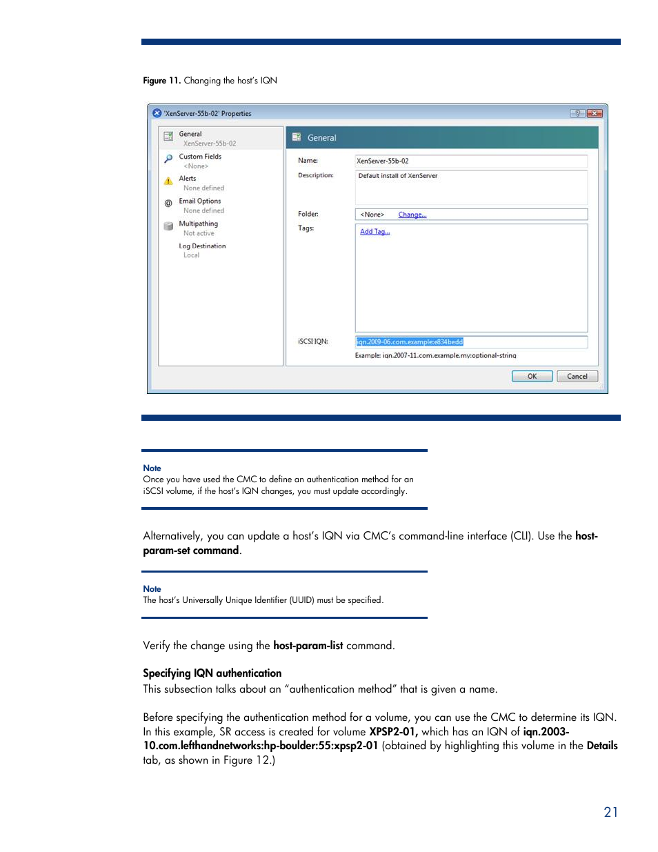 Specifying iqn authentication | HPP Enterprises P4000 SAN User Manual | Page 21 / 63