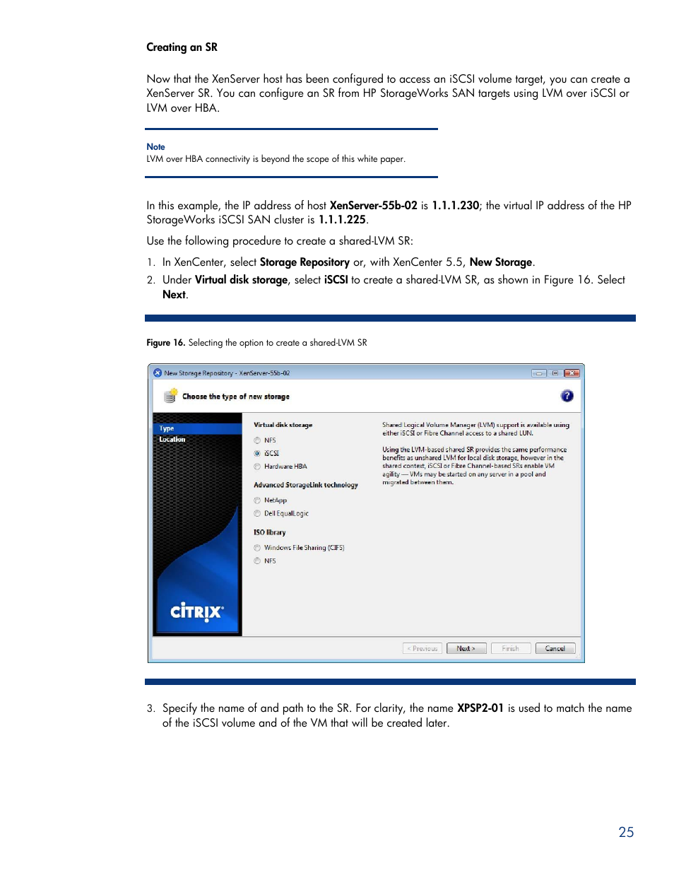 Creating an sr | HPP Enterprises P4000 SAN User Manual | Page 25 / 63
