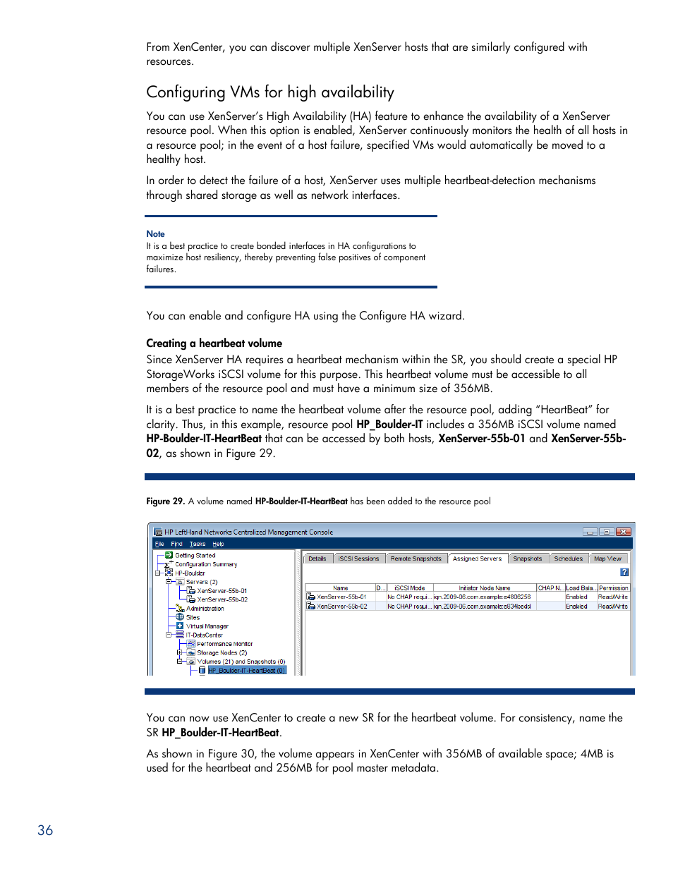 Configuring vms for high availability, Creating a heartbeat volume | HPP Enterprises P4000 SAN User Manual | Page 36 / 63