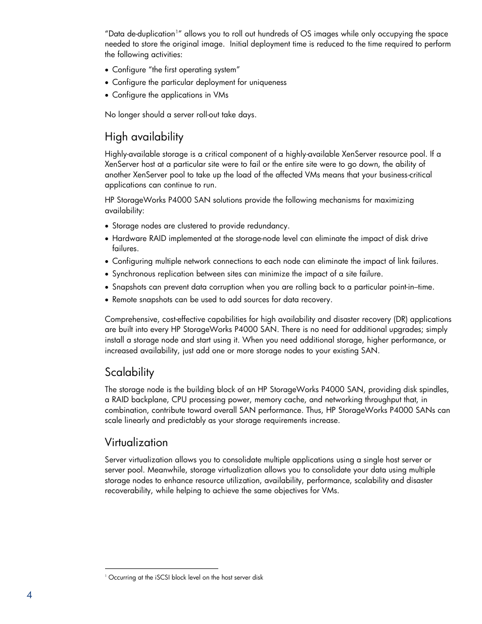 High availability, Scalability, Virtualization | HPP Enterprises P4000 SAN User Manual | Page 4 / 63