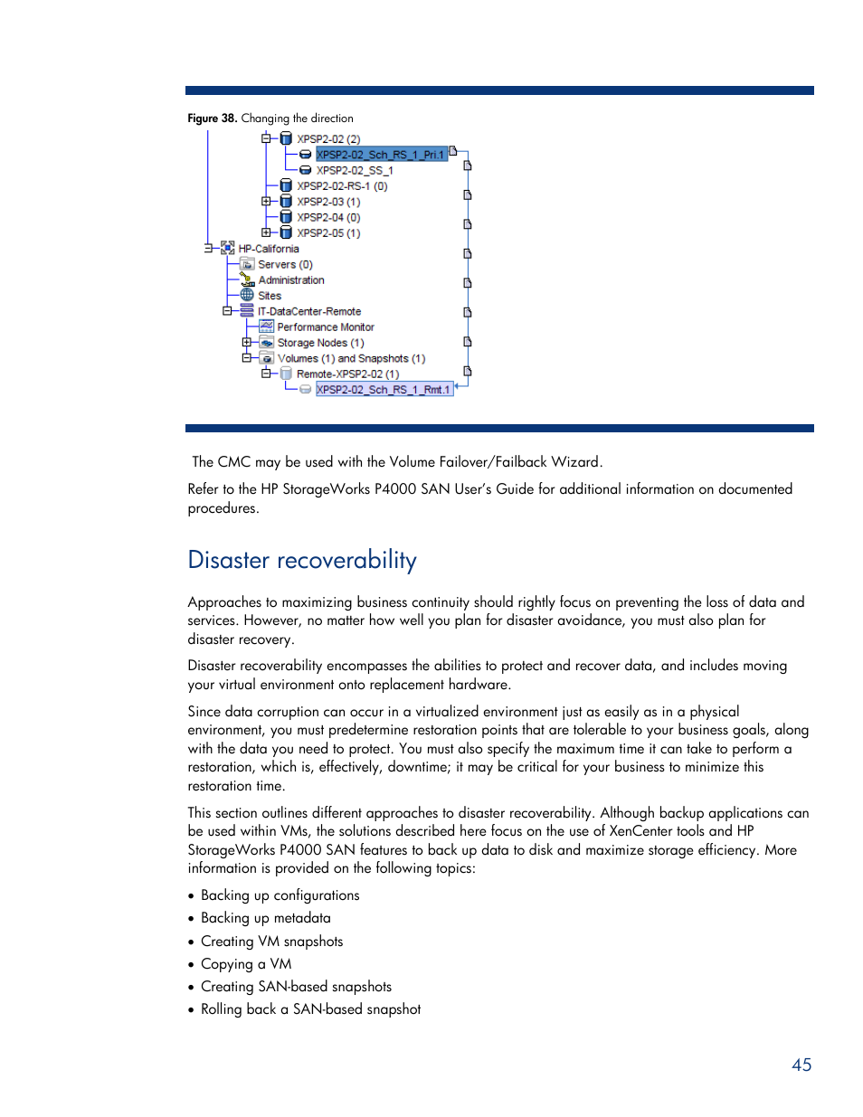 Disaster recoverability | HPP Enterprises P4000 SAN User Manual | Page 45 / 63