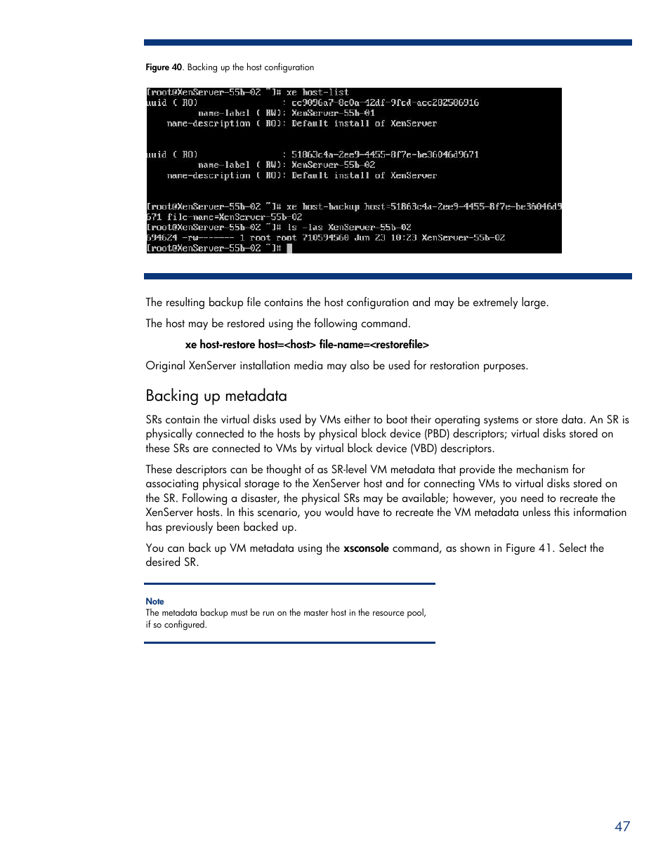 Backing up metadata | HPP Enterprises P4000 SAN User Manual | Page 47 / 63