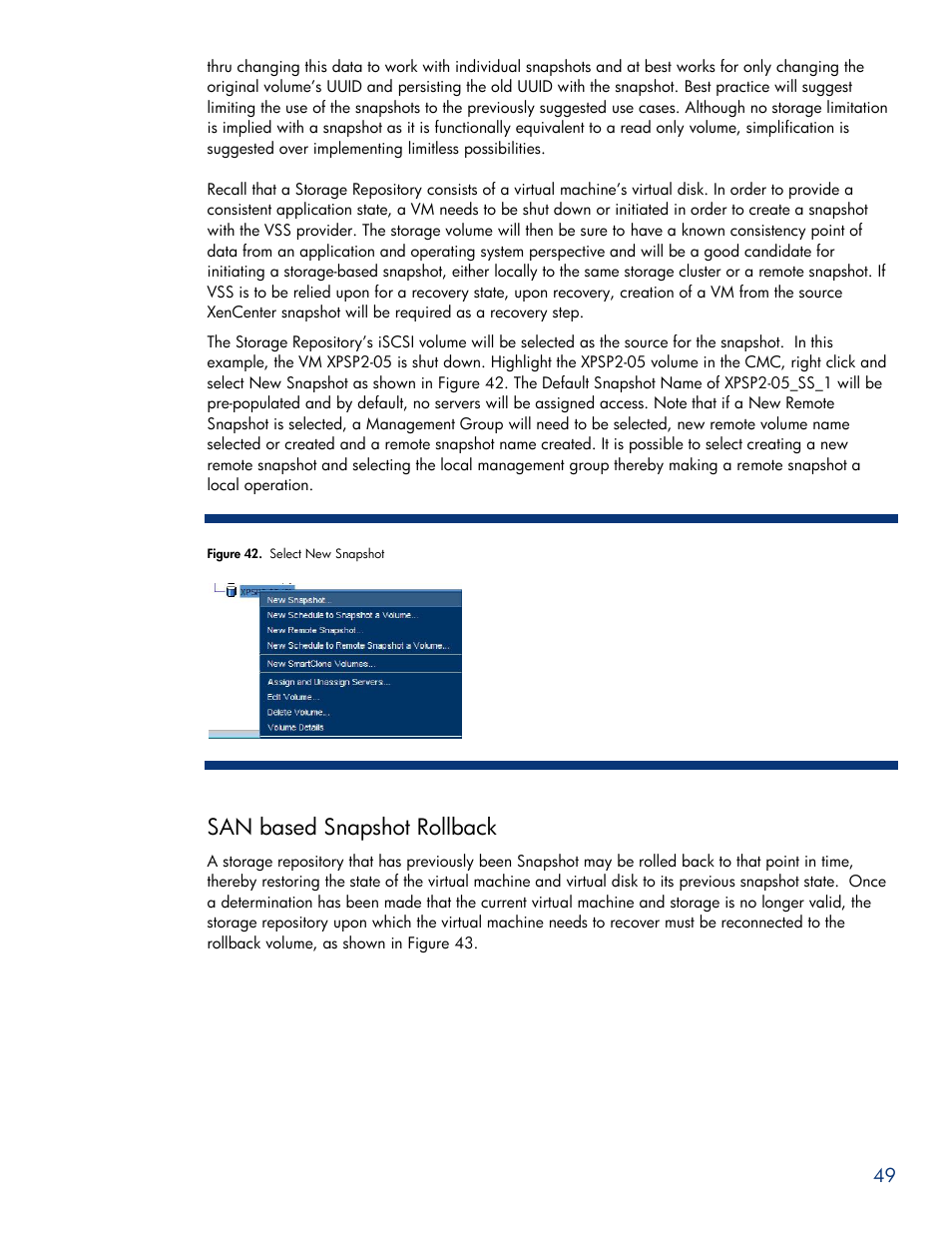 San based snapshot rollback | HPP Enterprises P4000 SAN User Manual | Page 49 / 63