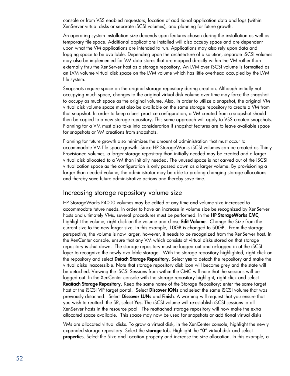 Increasing storage repository volume size | HPP Enterprises P4000 SAN User Manual | Page 52 / 63