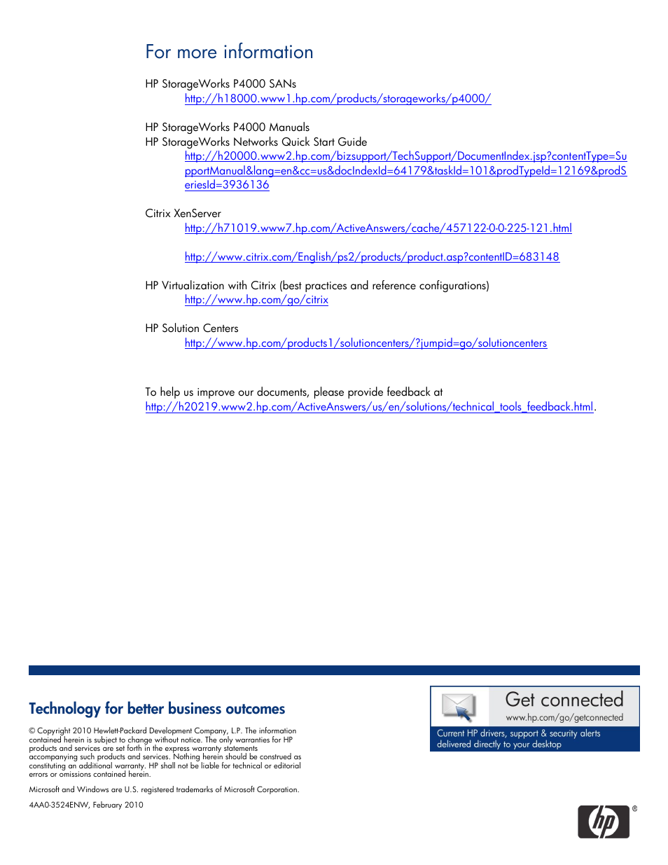 For more information, Technology for better business outcomes | HPP Enterprises P4000 SAN User Manual | Page 63 / 63