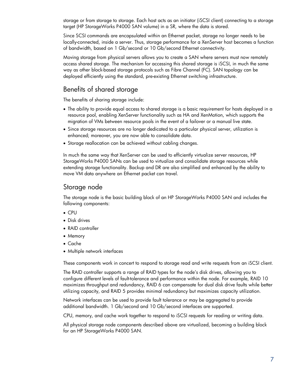 Benefits of shared storage, Storage node | HPP Enterprises P4000 SAN User Manual | Page 7 / 63