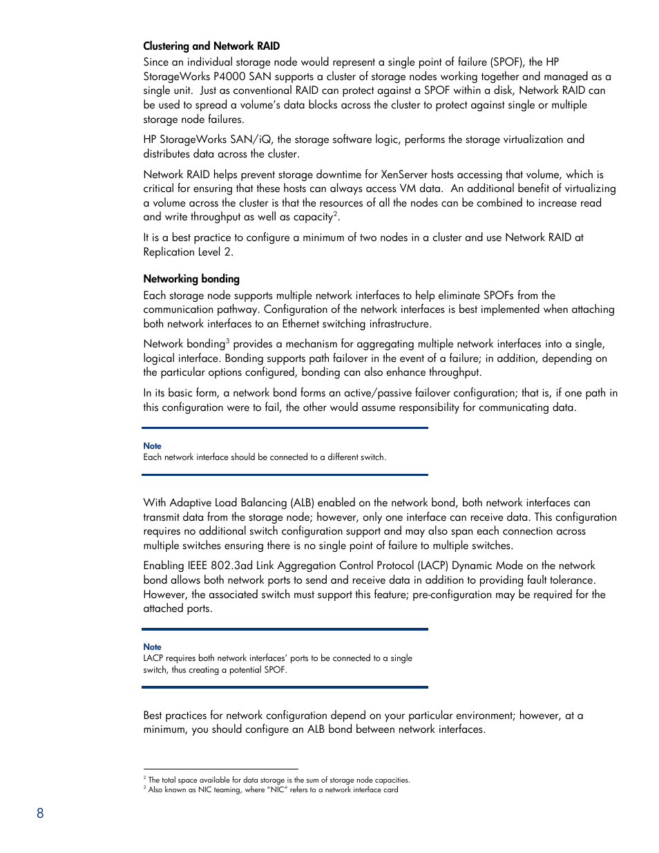 Clustering and network raid, Networking bonding | HPP Enterprises P4000 SAN User Manual | Page 8 / 63