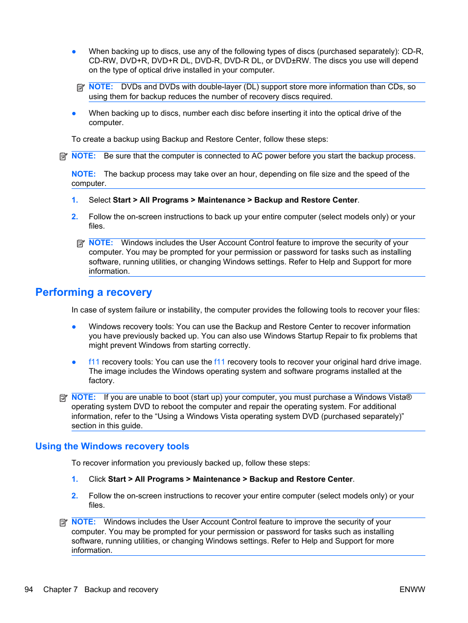 Performing a recovery, Using the windows recovery tools | HPP Enterprises 2740P User Manual | Page 102 / 117