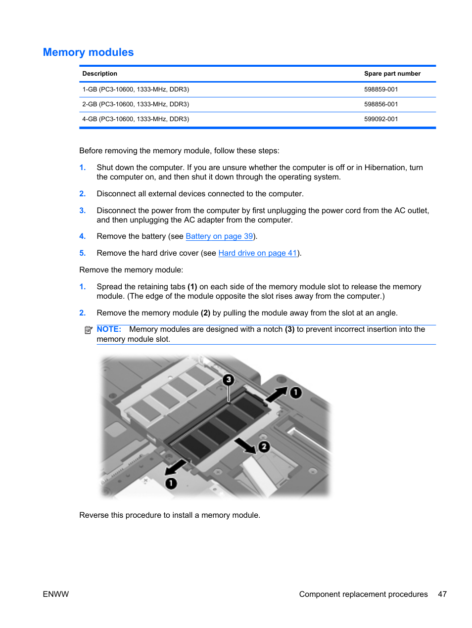 Memory modules | HPP Enterprises 2740P User Manual | Page 55 / 117