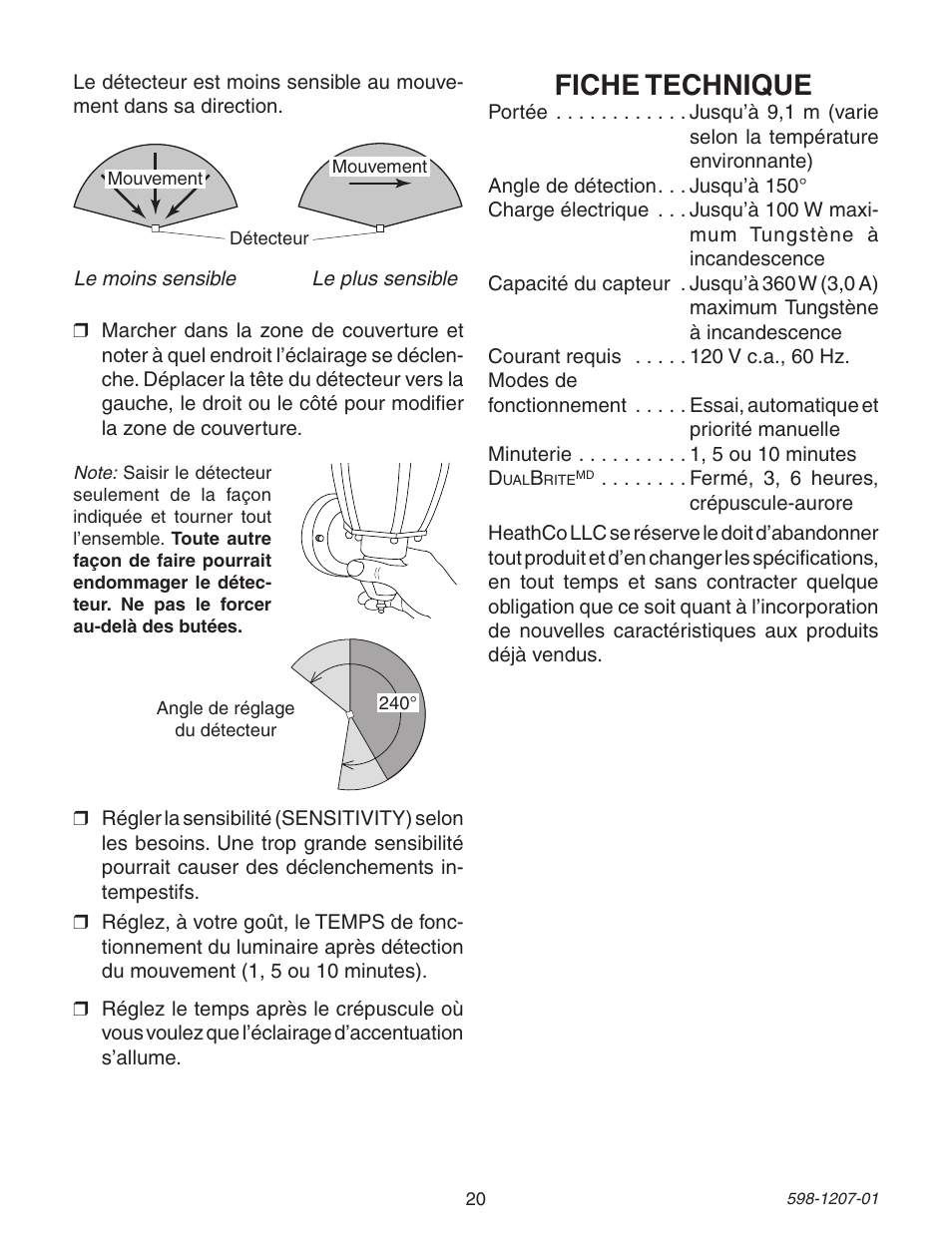 Fiche technique | Heath Zenith Motion Sensing Coach Lights User Manual | Page 20 / 24
