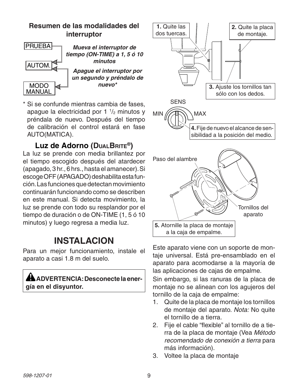 Instalacion, Luz de adorno (d | Heath Zenith Motion Sensing Coach Lights User Manual | Page 9 / 24