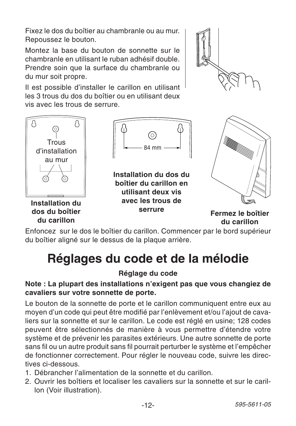 Réglages du code et de la mélodie | Heath Zenith SL-6172 User Manual | Page 12 / 16