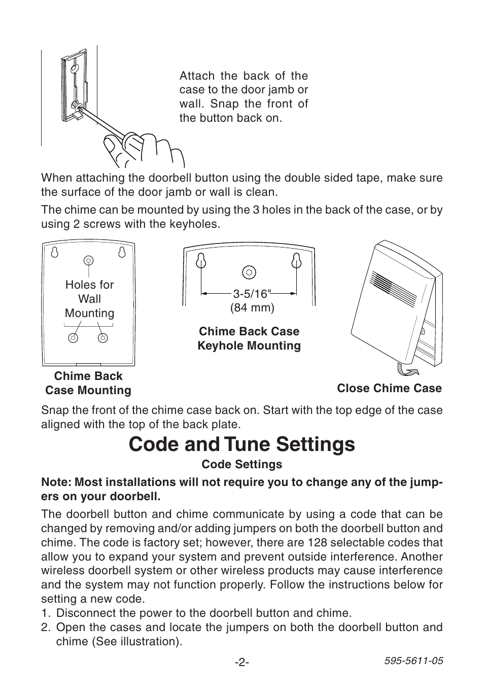 Code and tune settings | Heath Zenith SL-6172 User Manual | Page 2 / 16
