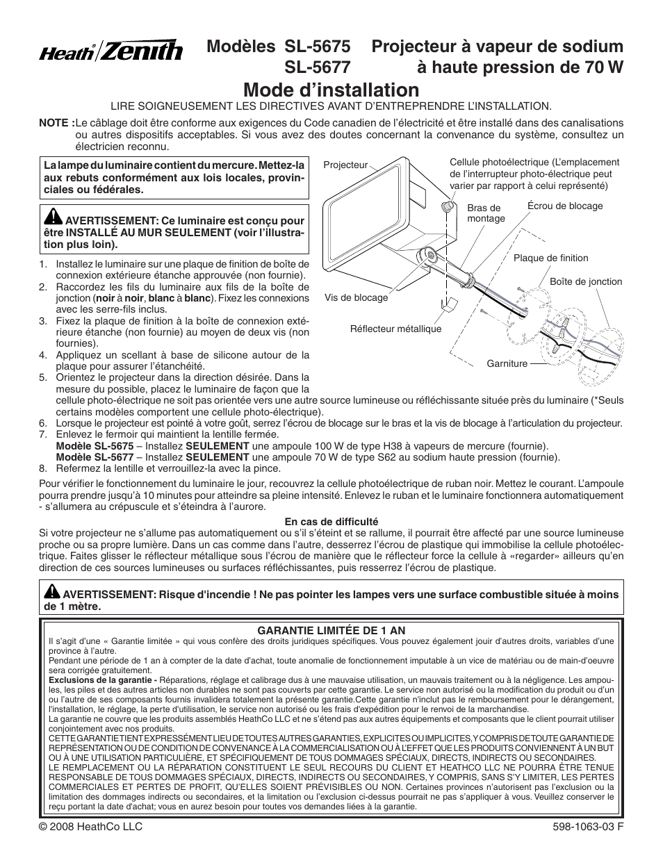 Mode d’installation | Heath Zenith SL-5675 User Manual | Page 3 / 4