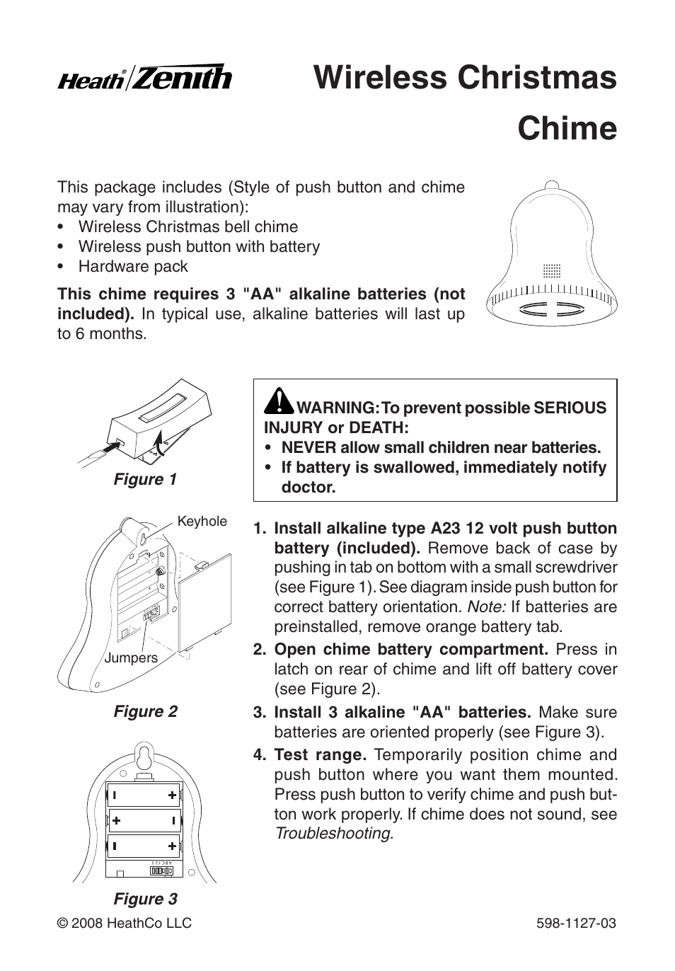 Heath Zenith Wireless Christmas Chime 598-1127-03 User Manual | 24 pages