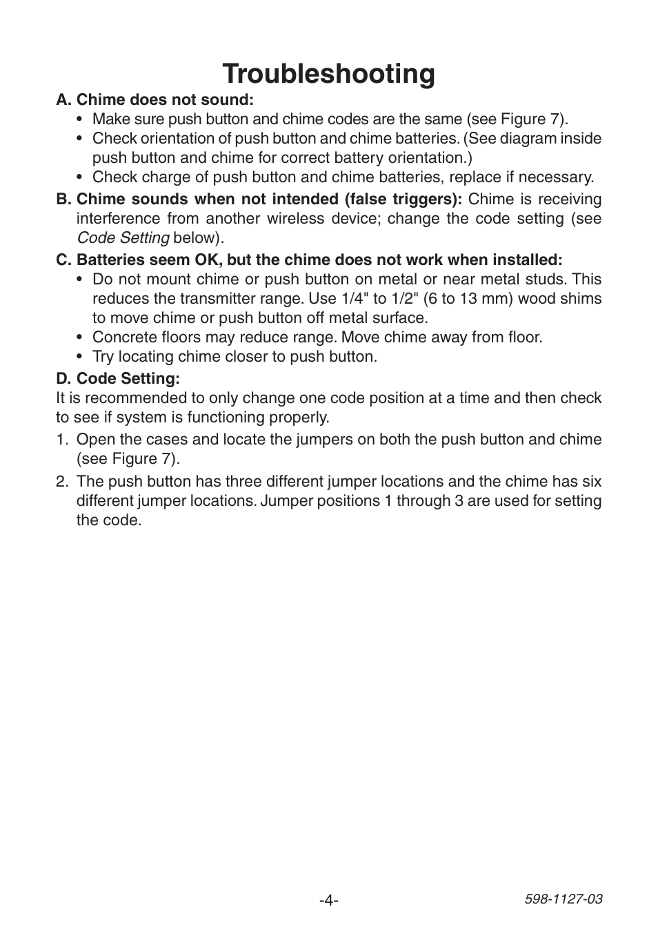 Troubleshooting | Heath Zenith Wireless Christmas Chime 598-1127-03 User Manual | Page 4 / 24