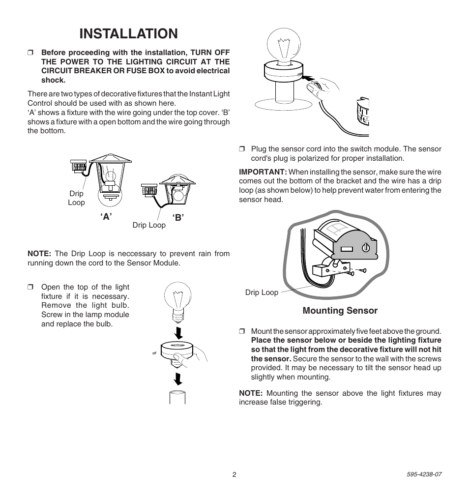Installation | Heath Zenith Instant Motion Sensor Light Control SL-5211 User Manual | Page 2 / 8