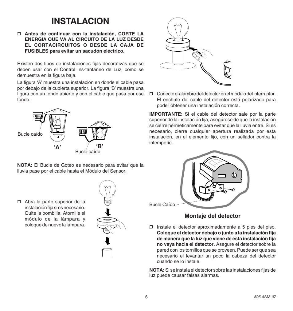 Instalacion | Heath Zenith Instant Motion Sensor Light Control SL-5211 User Manual | Page 6 / 8