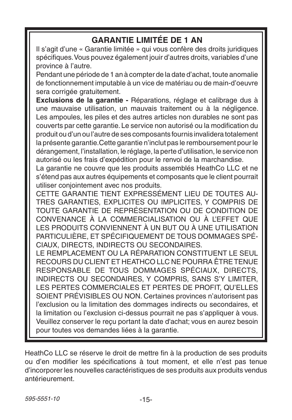 Heath Zenith Wireless Chime 595-5551-10 User Manual | Page 15 / 16