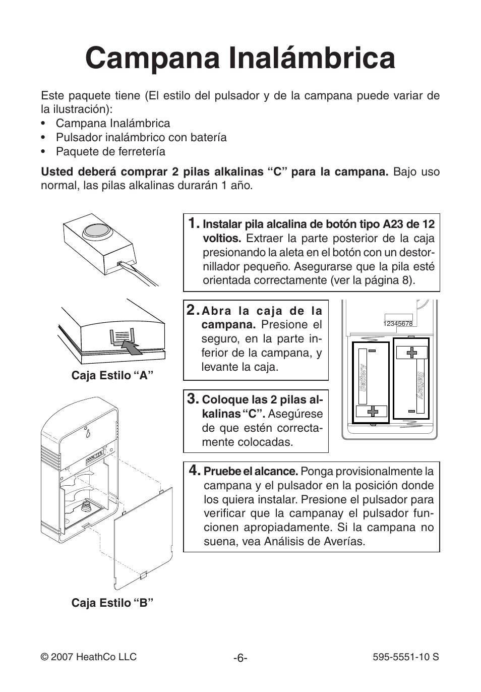 Campana inalámbrica | Heath Zenith Wireless Chime 595-5551-10 User Manual | Page 6 / 16