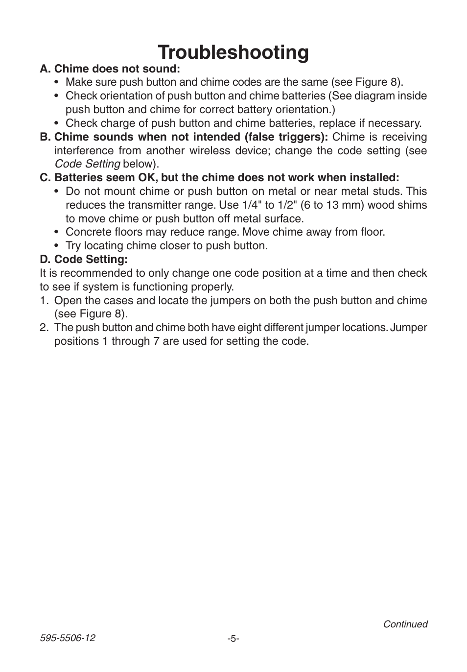 Troubleshooting | Heath Zenith 6270 Series User Manual | Page 5 / 28