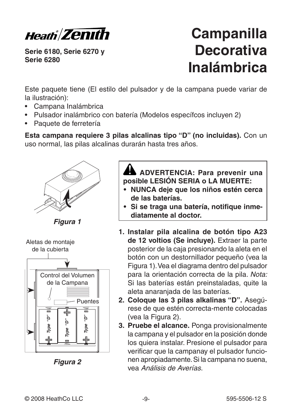 Campanilla decorativa inalámbrica | Heath Zenith 6270 Series User Manual | Page 9 / 28