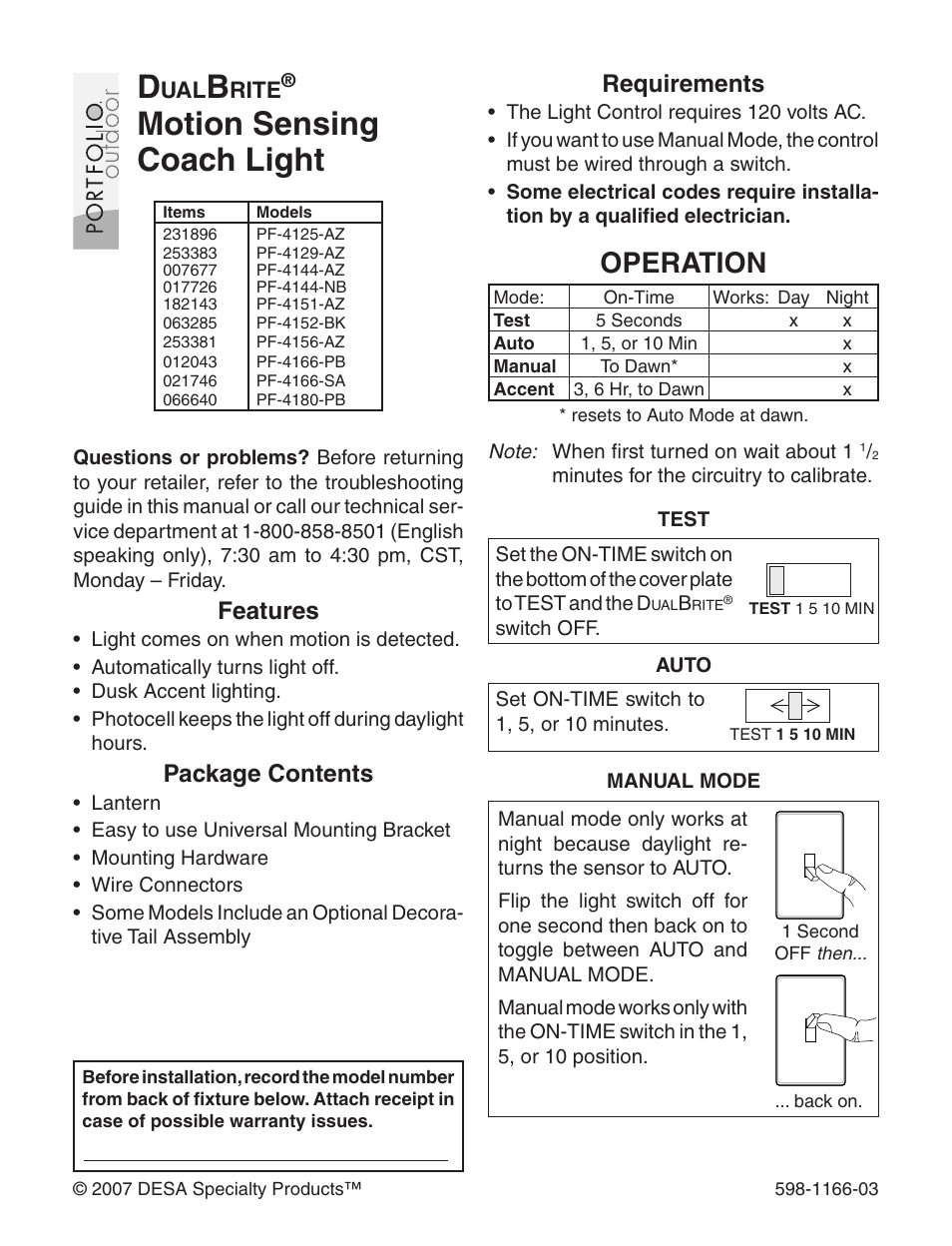 Heath Zenith Dual Brite PF-4144-AZ User Manual | 24 pages