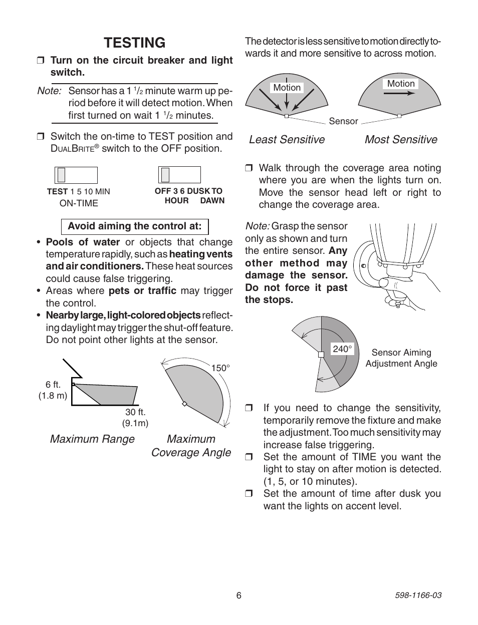 Testing | Heath Zenith Dual Brite PF-4144-AZ User Manual | Page 6 / 24