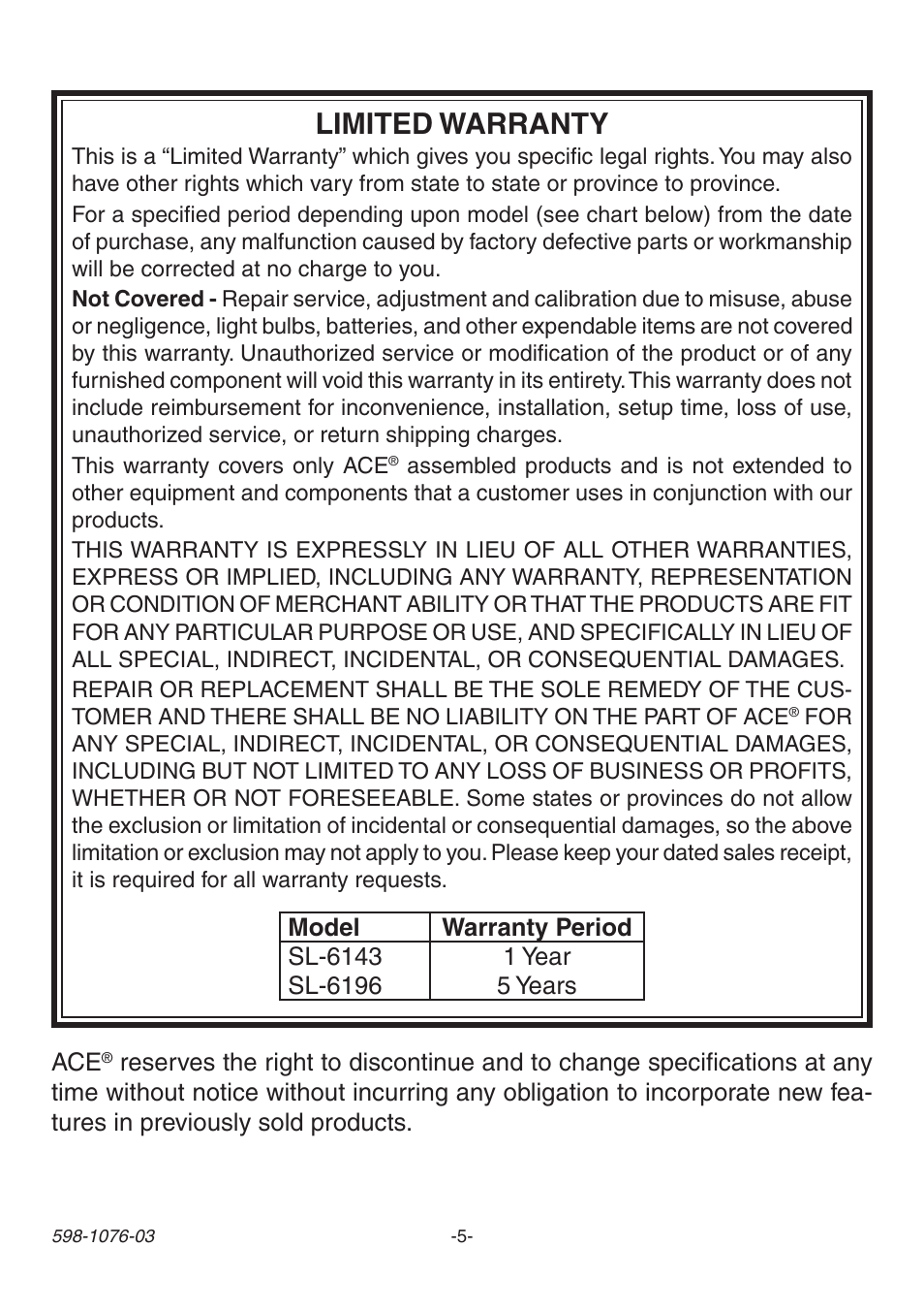 Limited warranty | Heath Zenith 3106978 (AC-6196) User Manual | Page 5 / 16