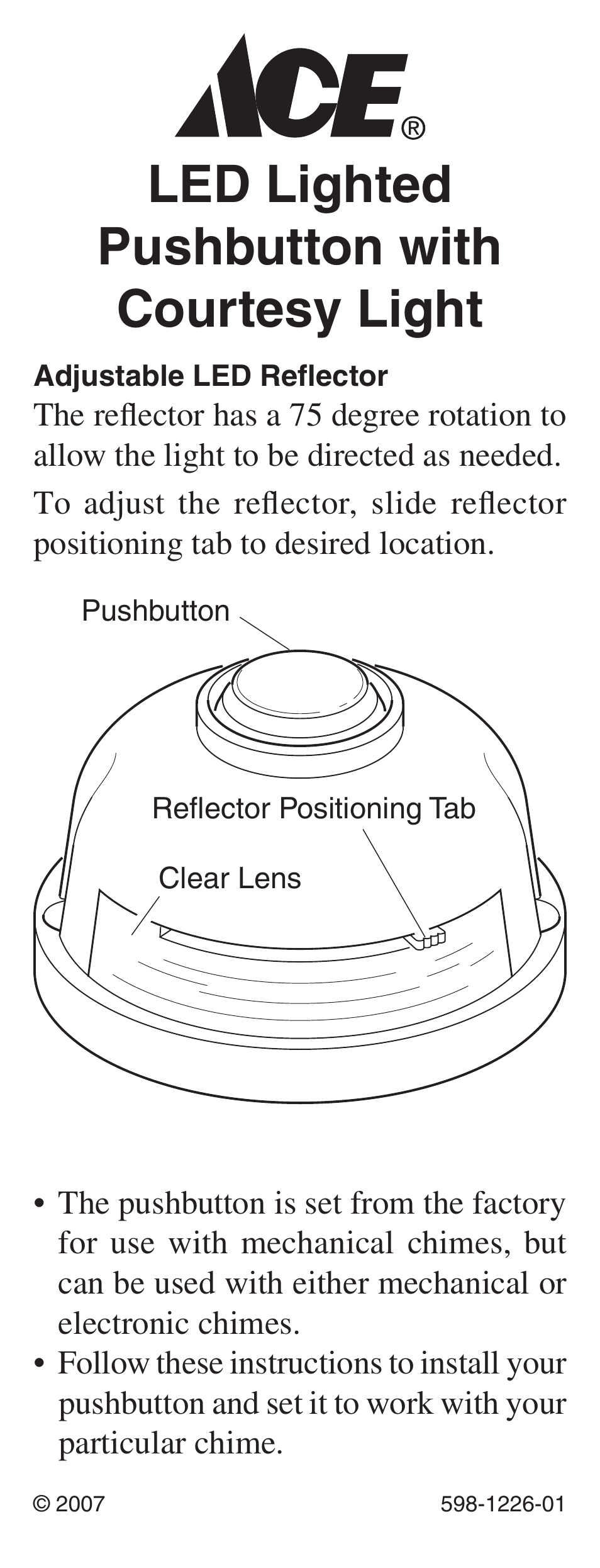 Heath Zenith LED Lighted Pushbutton with Courtesy Light 598-1226-01 User Manual | 20 pages