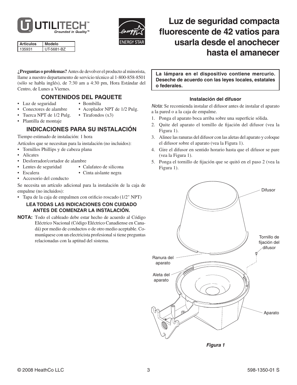 Heath Zenith Utilitech UT-5681-BZ User Manual | Page 3 / 8