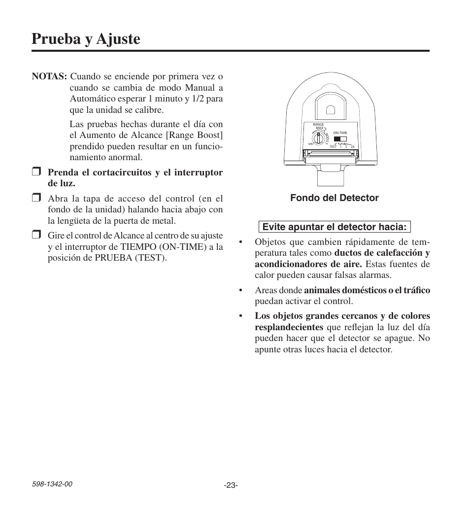 Prueba y ajuste | Heath Zenith Secure Home UT-9260-BZ User Manual | Page 23 / 42