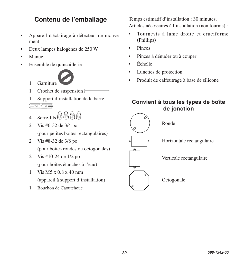 Contenu de l’emballage | Heath Zenith Secure Home UT-9260-BZ User Manual | Page 32 / 42
