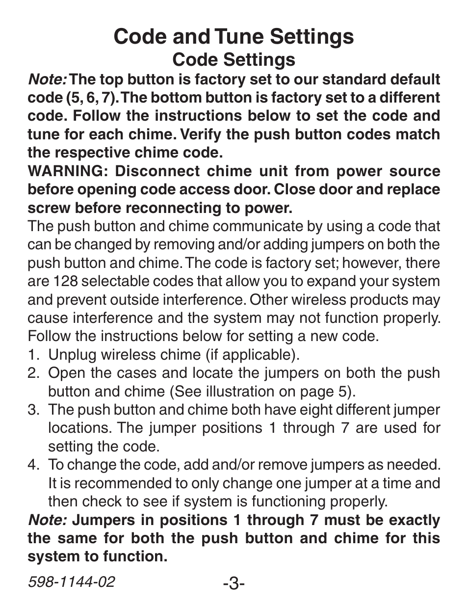 Code and tune settings | Heath Zenith Wireless Dual Push Button Accessory SL-6200 User Manual | Page 3 / 24
