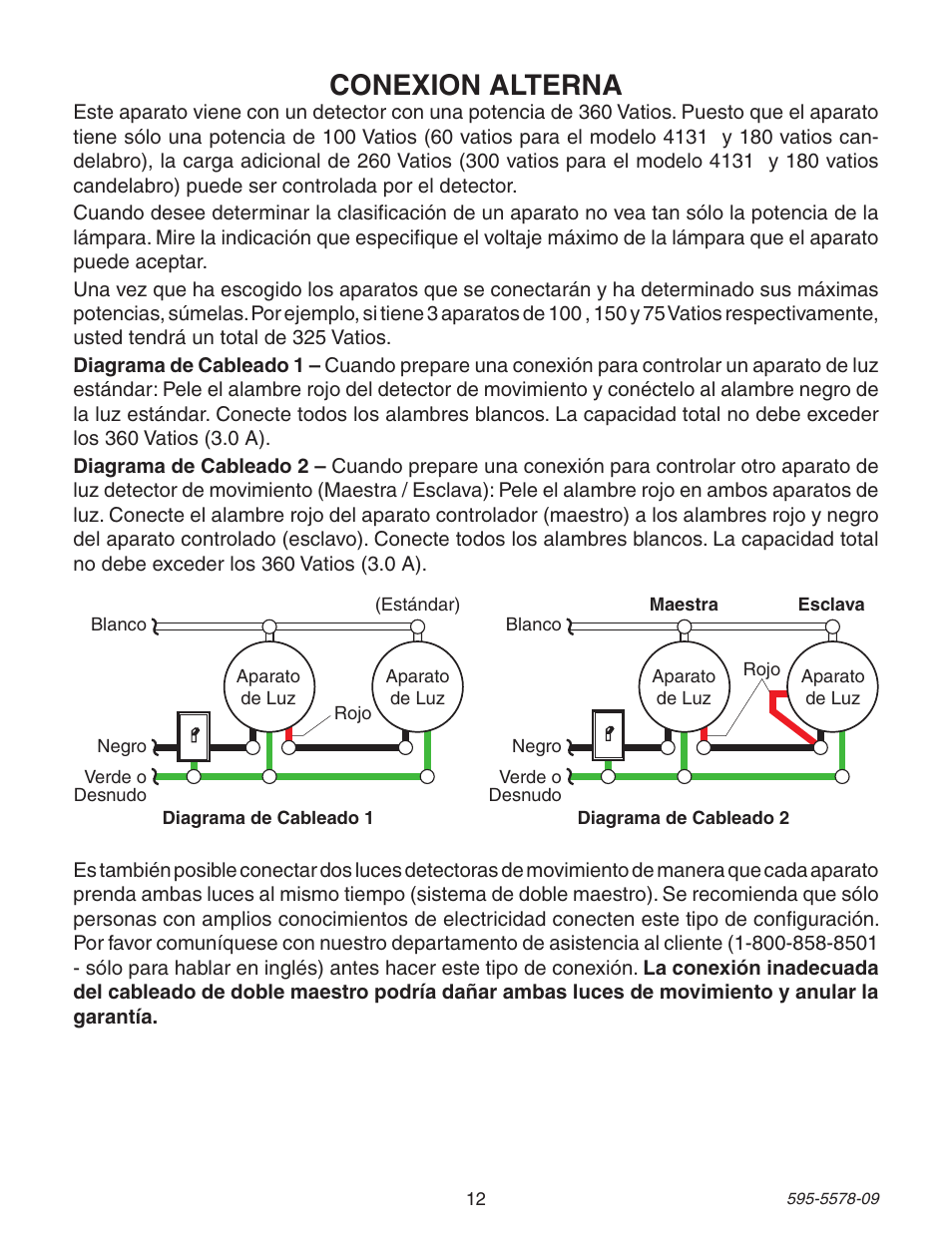 Conexion alterna | Heath Zenith DualBrite Motion Sensing Coach Light 595-5578-09 User Manual | Page 12 / 24