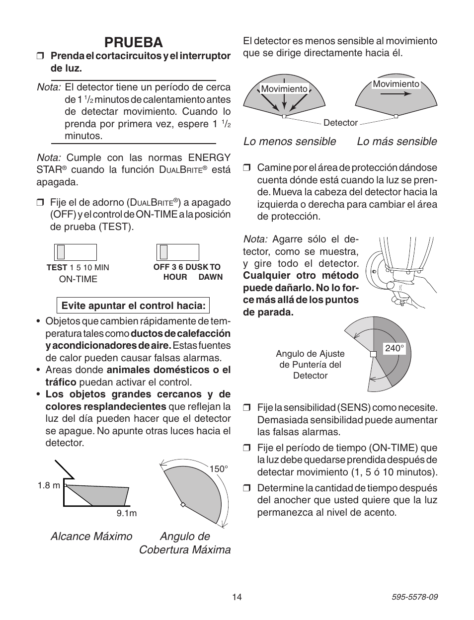 Prueba | Heath Zenith DualBrite Motion Sensing Coach Light 595-5578-09 User Manual | Page 14 / 24