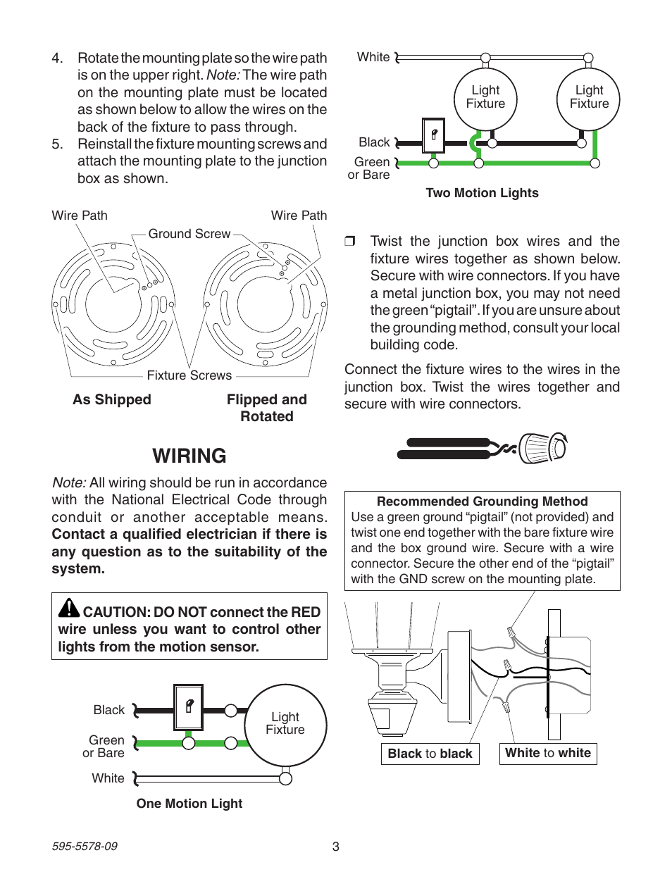 Wiring | Heath Zenith DualBrite Motion Sensing Coach Light 595-5578-09 User Manual | Page 3 / 24