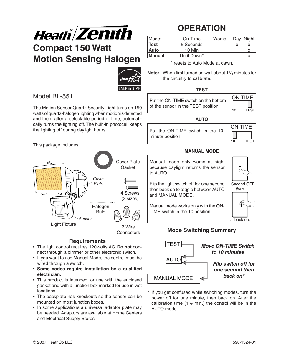 Heath Zenith BL-5511 User Manual | 12 pages