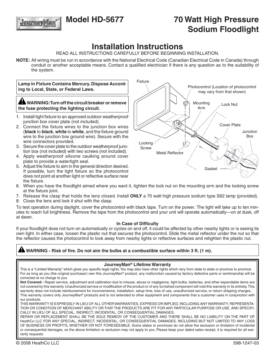 Heath Zenith JourneyMan HD-5677 User Manual | 4 pages