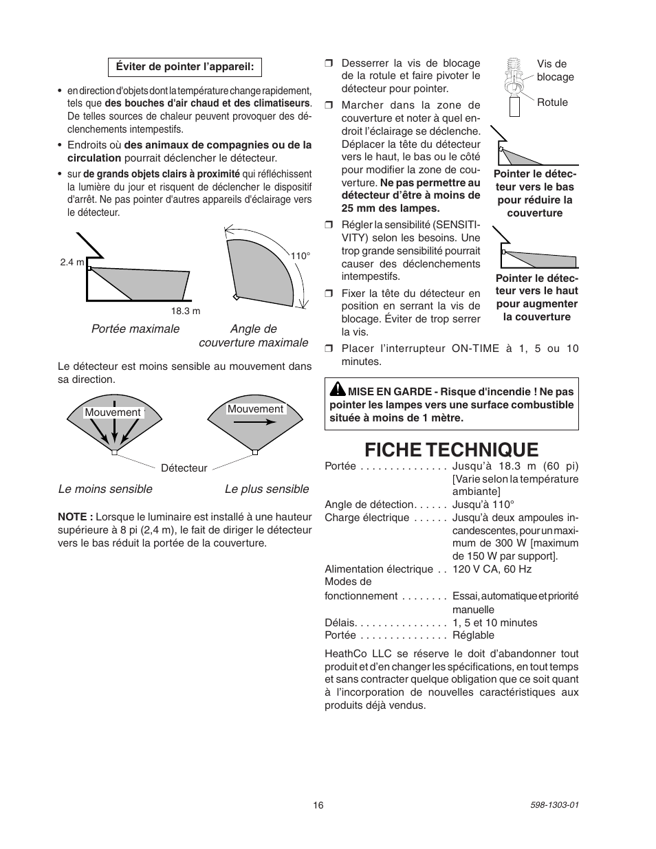 Fiche technique | Heath Zenith Motion Sensor Light Control 5408 / 5410 User Manual | Page 16 / 20