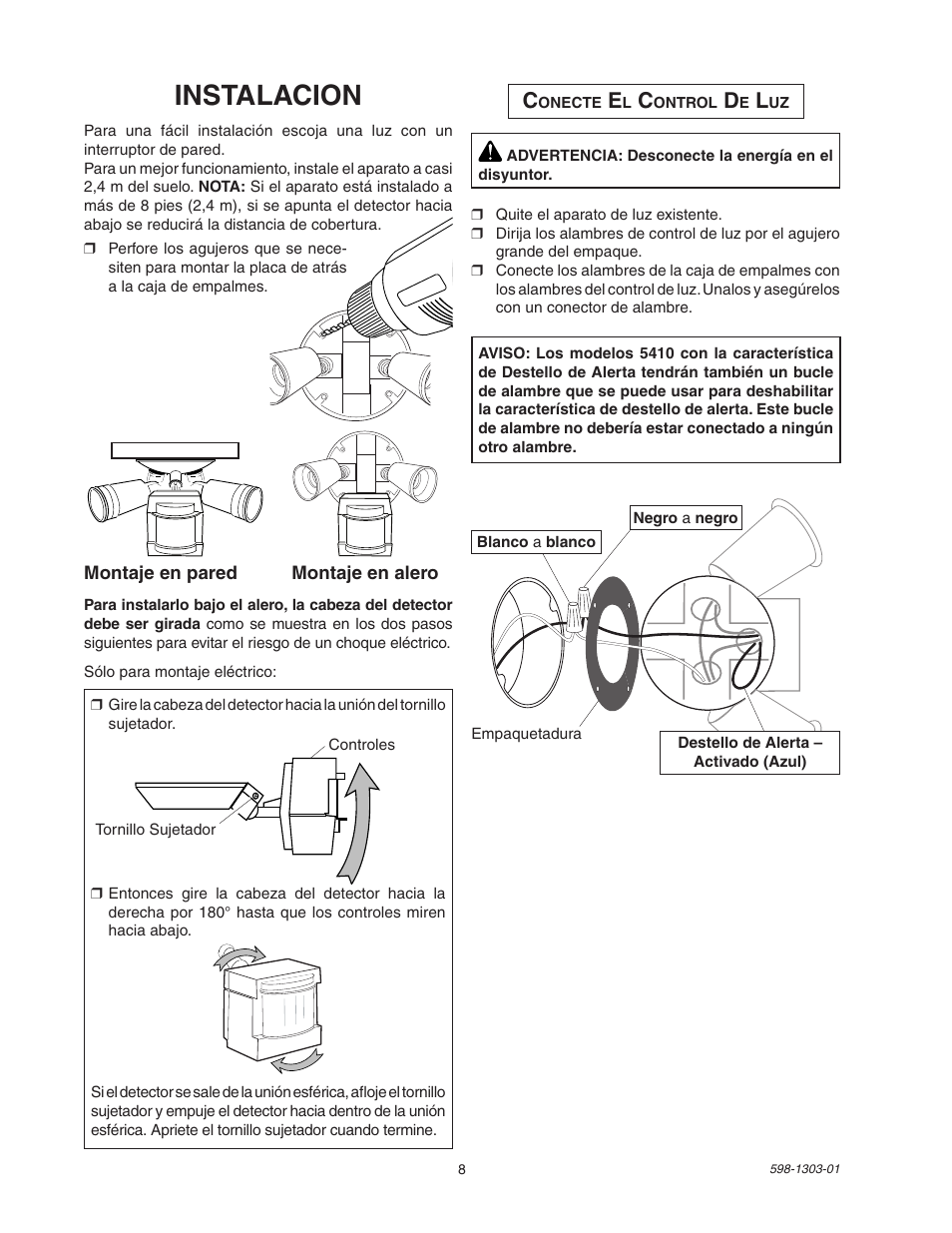 Instalacion | Heath Zenith Motion Sensor Light Control 5408 / 5410 User Manual | Page 8 / 20