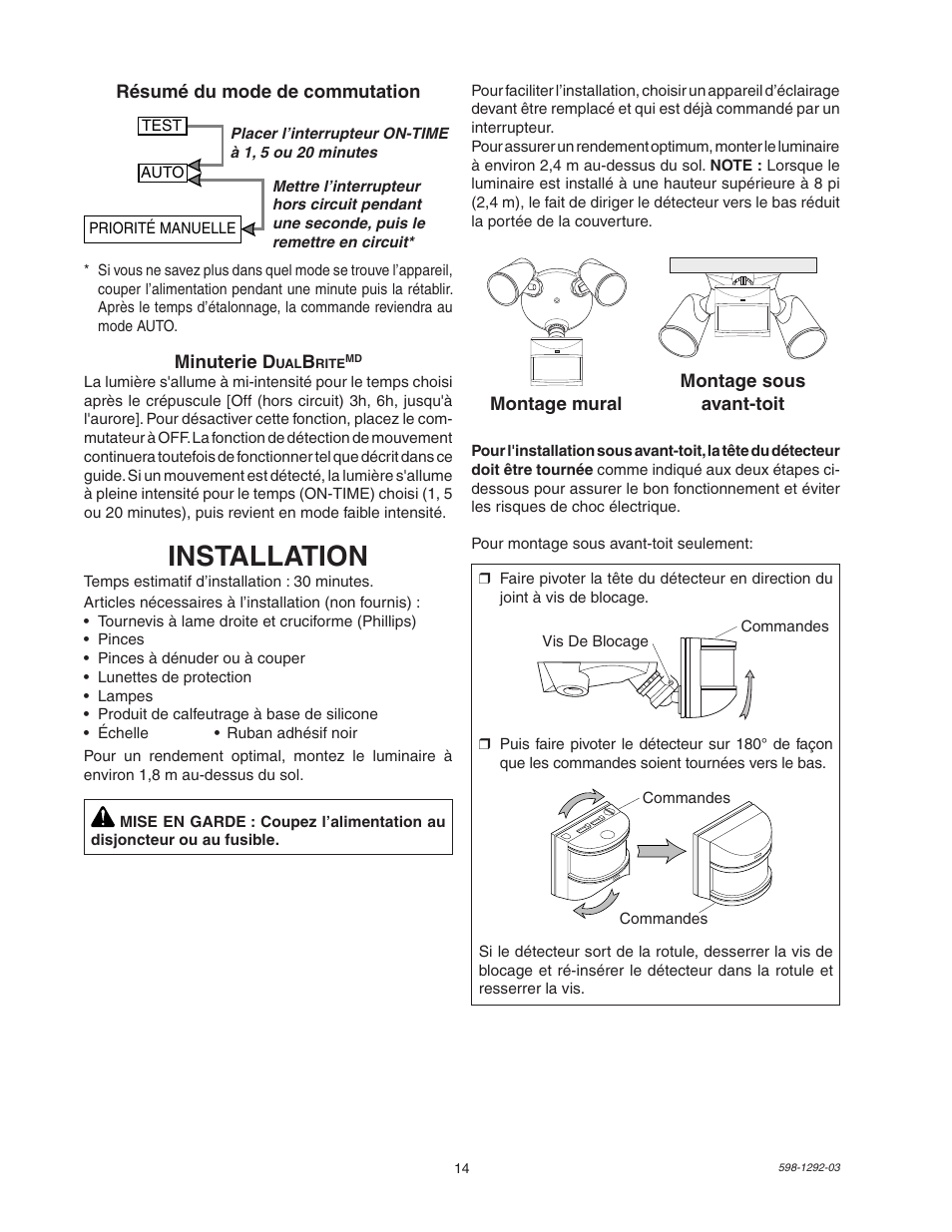 Installation | Heath Zenith Motion Sensor Light Control UT-5105-WH User Manual | Page 14 / 20