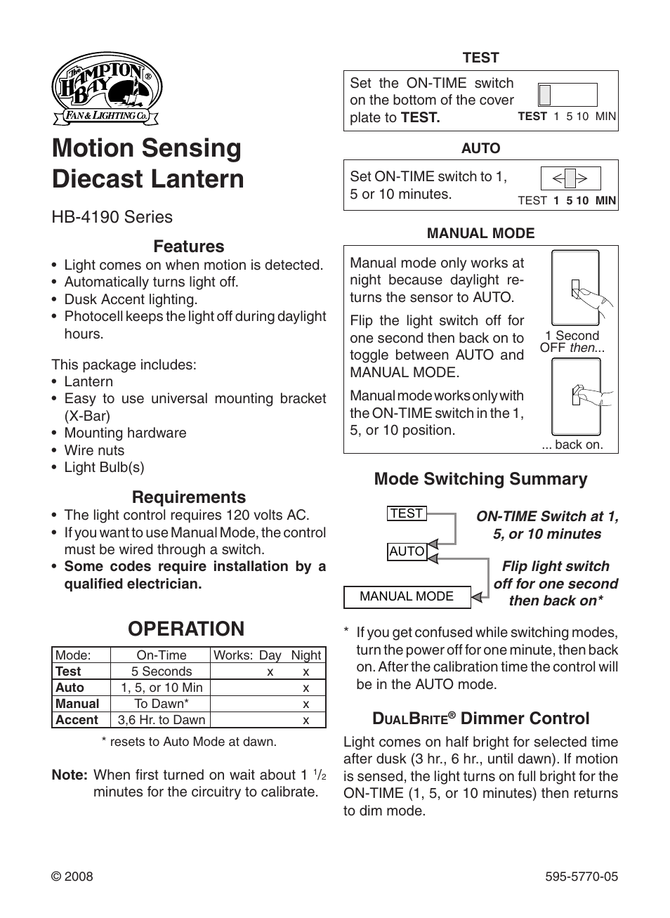 Heath Zenith Motion Sensing Diecast Lantern HB-4190 Series User Manual | 20 pages