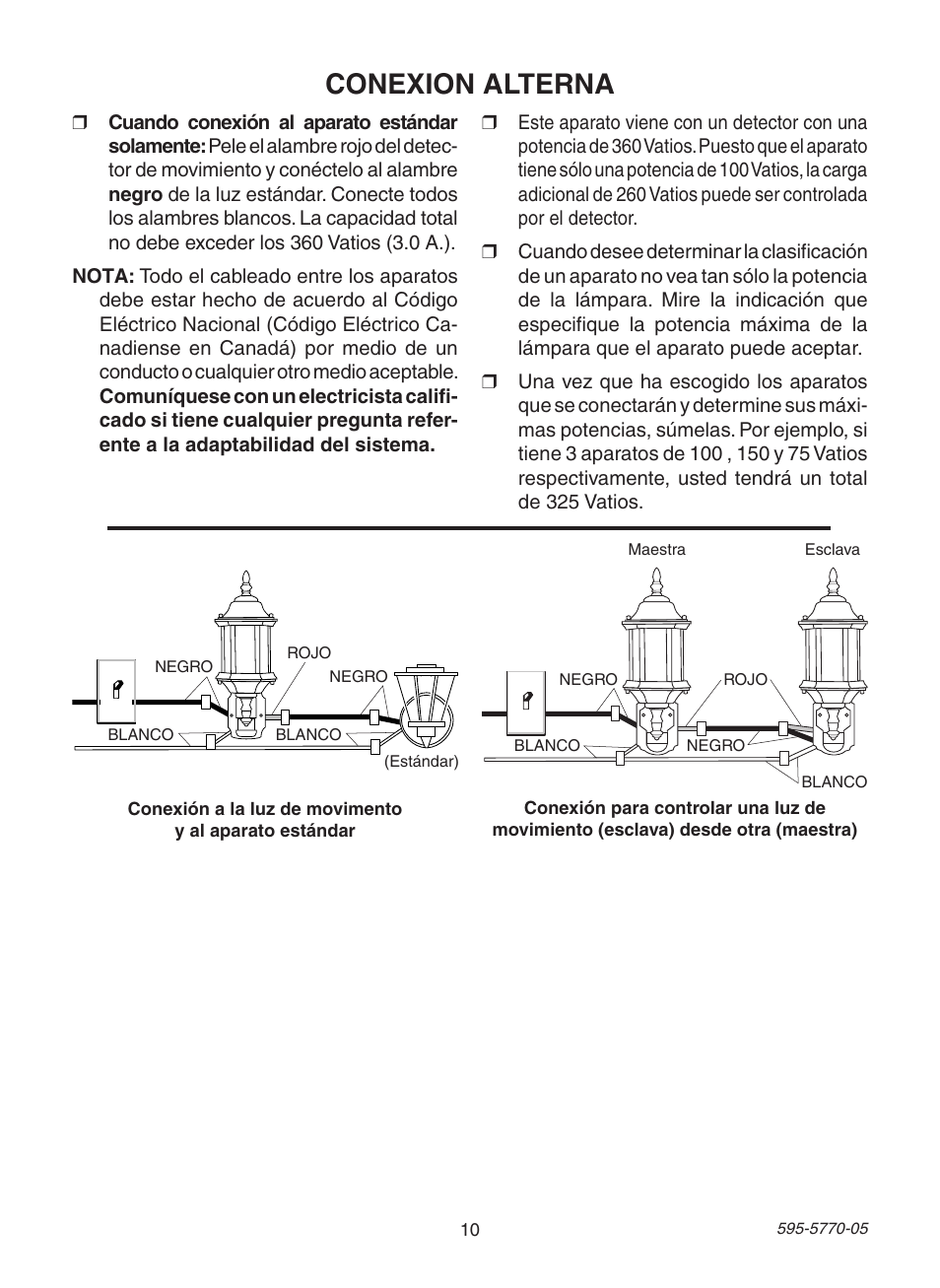 Conexion alterna | Heath Zenith Motion Sensing Diecast Lantern HB-4190 Series User Manual | Page 10 / 20