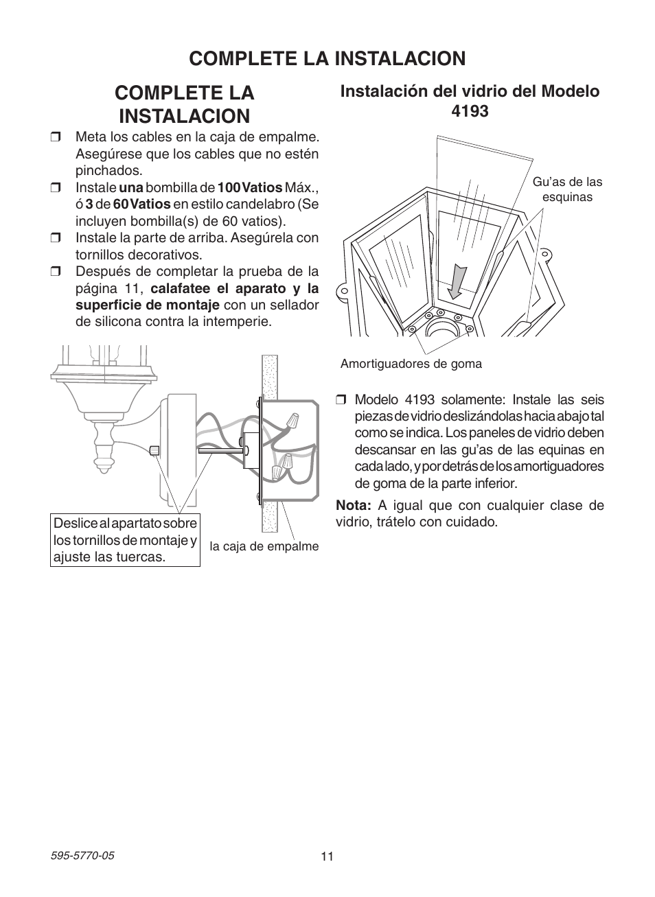 Complete la instalacion | Heath Zenith Motion Sensing Diecast Lantern HB-4190 Series User Manual | Page 11 / 20