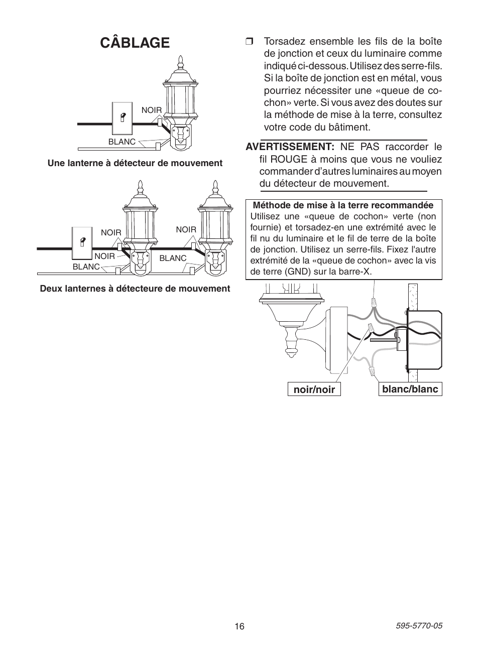 Câblage | Heath Zenith Motion Sensing Diecast Lantern HB-4190 Series User Manual | Page 16 / 20