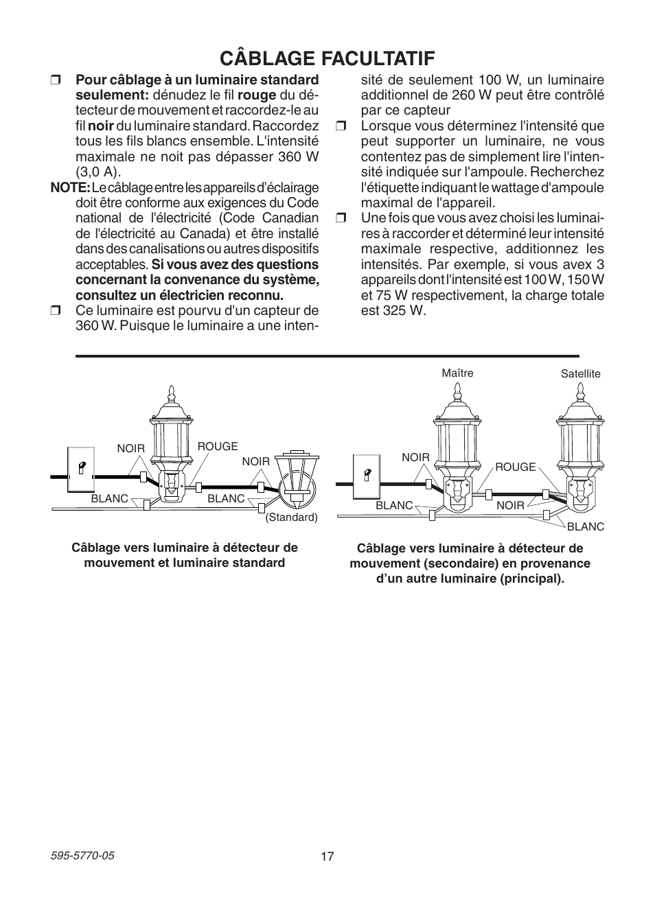 Câblage facultatif | Heath Zenith Motion Sensing Diecast Lantern HB-4190 Series User Manual | Page 17 / 20
