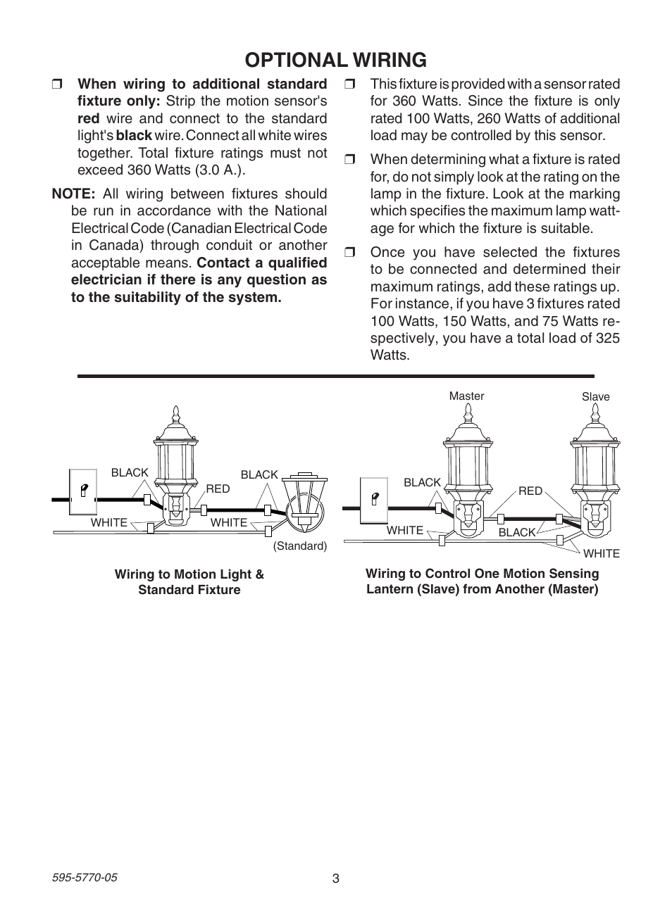 Optional wiring | Heath Zenith Motion Sensing Diecast Lantern HB-4190 Series User Manual | Page 3 / 20